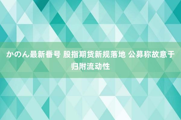 かのん最新番号 股指期货新规落地 公募称故意于归附流动性