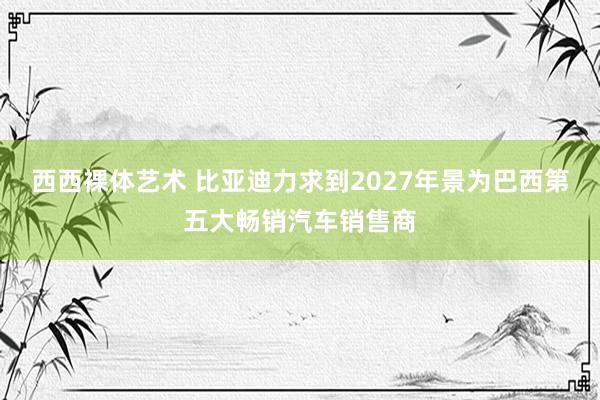 西西裸体艺术 比亚迪力求到2027年景为巴西第五大畅销汽车销售商