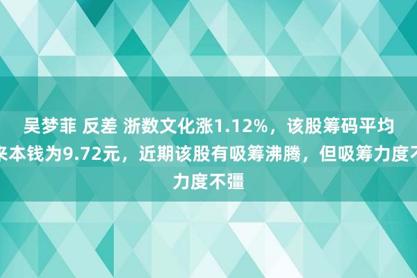 吴梦菲 反差 浙数文化涨1.12%，该股筹码平均往来本钱为9.72元，近期该股有吸筹沸腾，但吸筹力度不彊